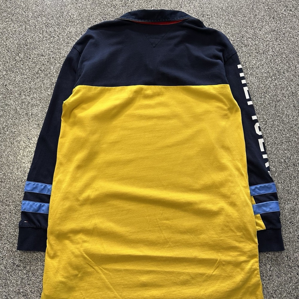 Tommy Hilfiger Denim Polo Shirt Mens M Tall Long Sleeve Colorblock Long Length - Picture 6 of 10